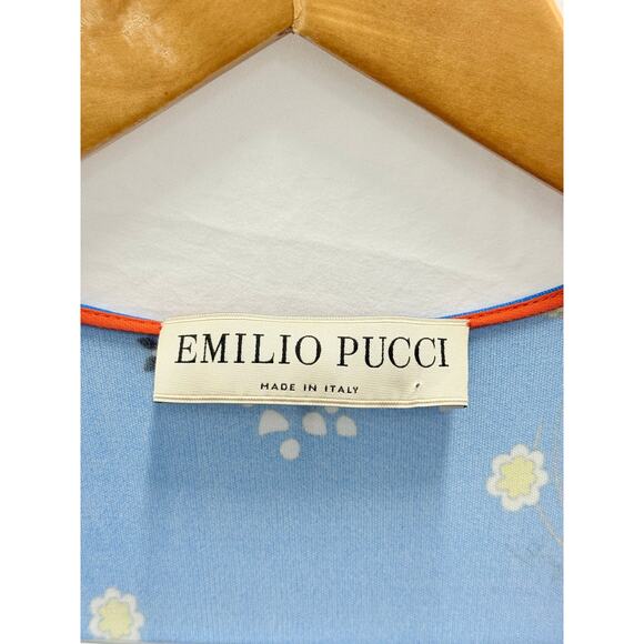 Emilio Pucci Blue Surplice Floral Print Dress Costal Beach Resort Vacation US 10 - Picture 7 of 12